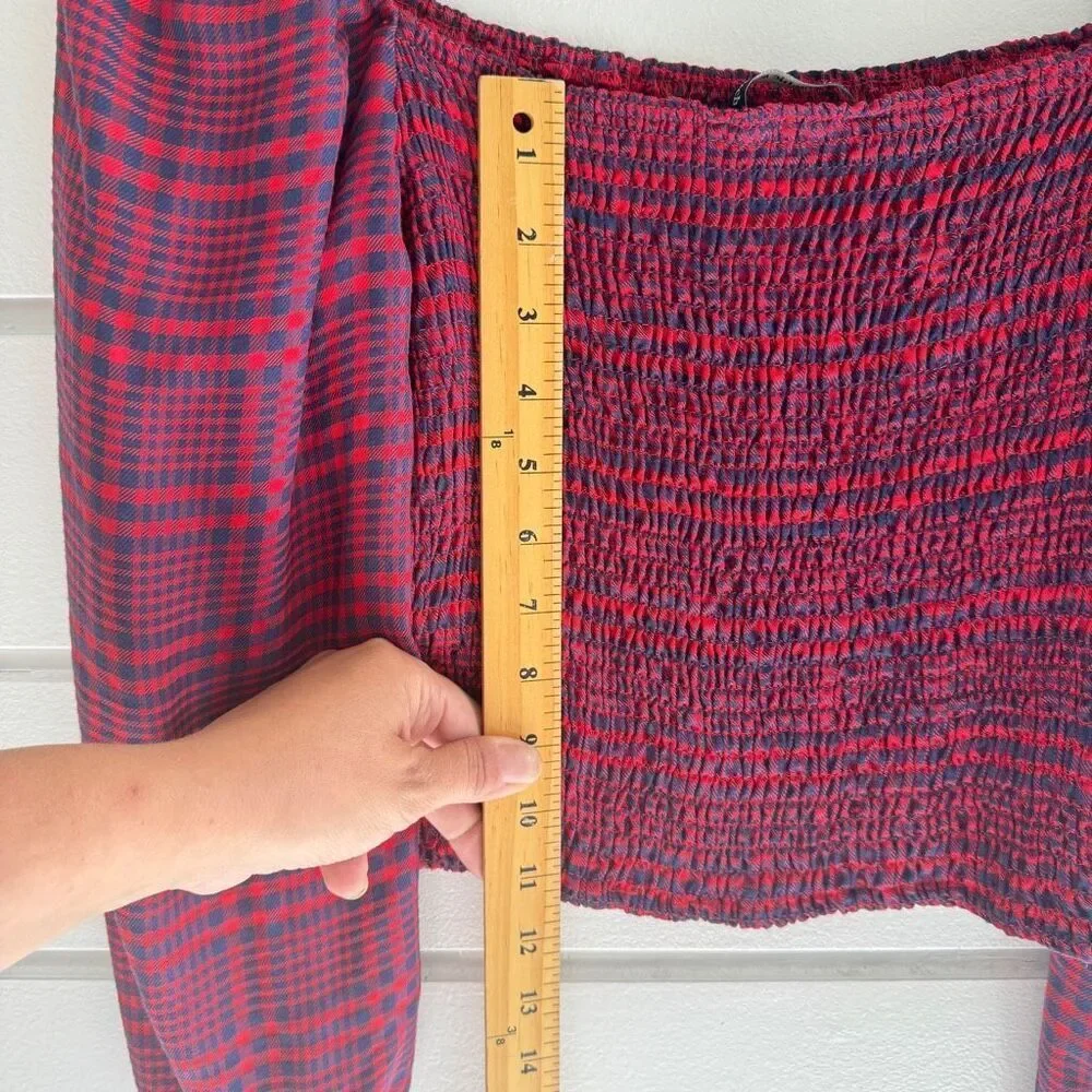 Abercrombie & Fitch Plaid Cropped Fitted Waist Balloon Sleeve Blouse Top Medium